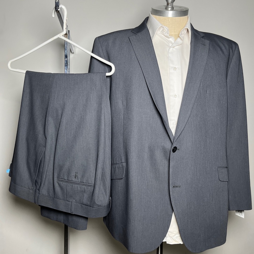 The Savile Row Company Suit Mens 54R 47x27‎ Grey Solid 2-Button Strand Stretch